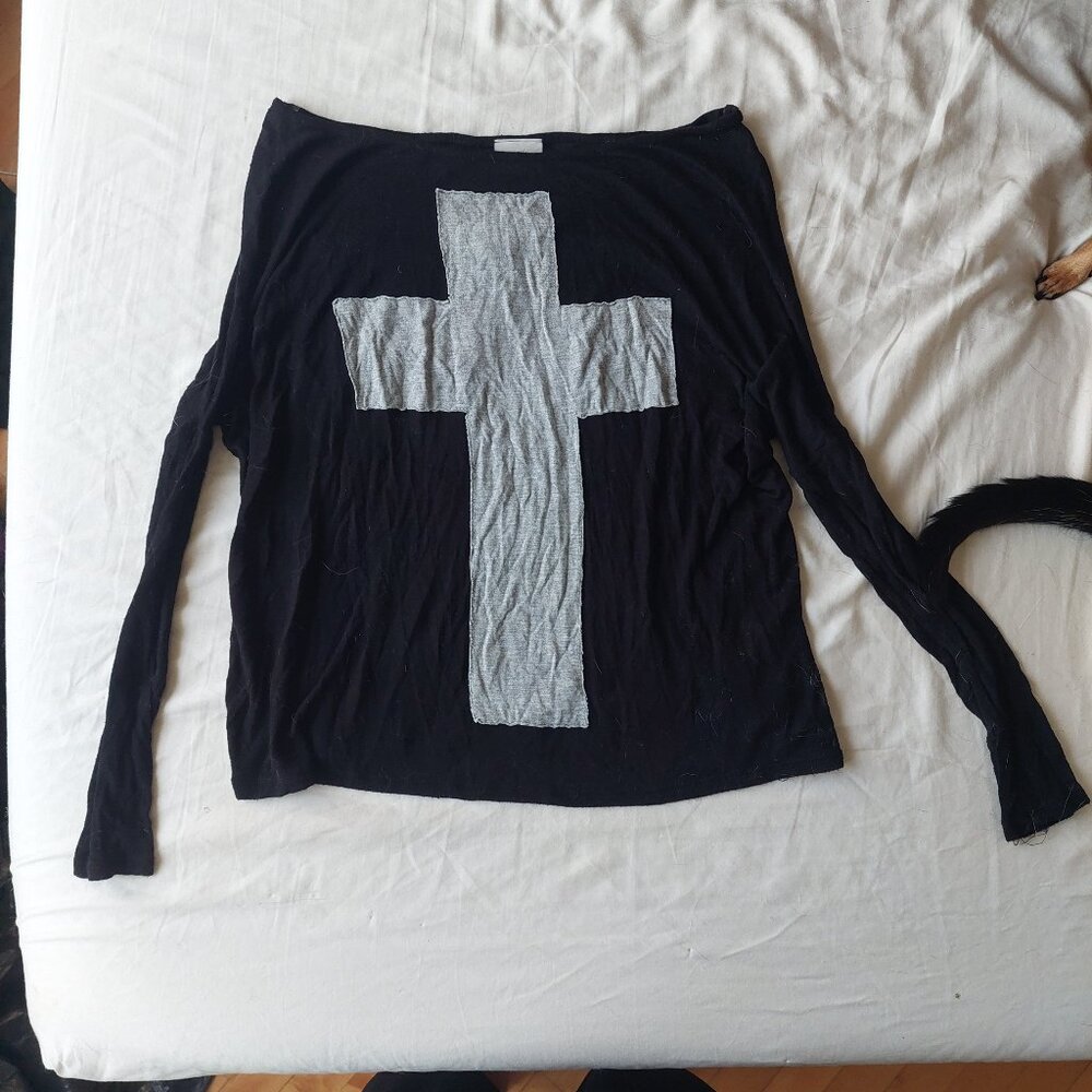 Solemio Sheer Long-Sleeve Cross Top, Size Small